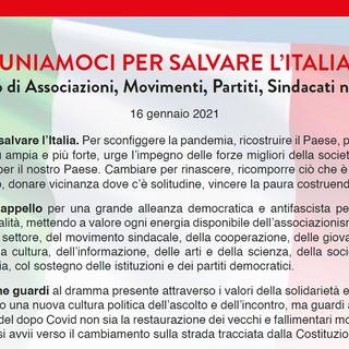 Uniamoci per salvare l'Italia - appello per una grande Alleanza democratica e antifascista