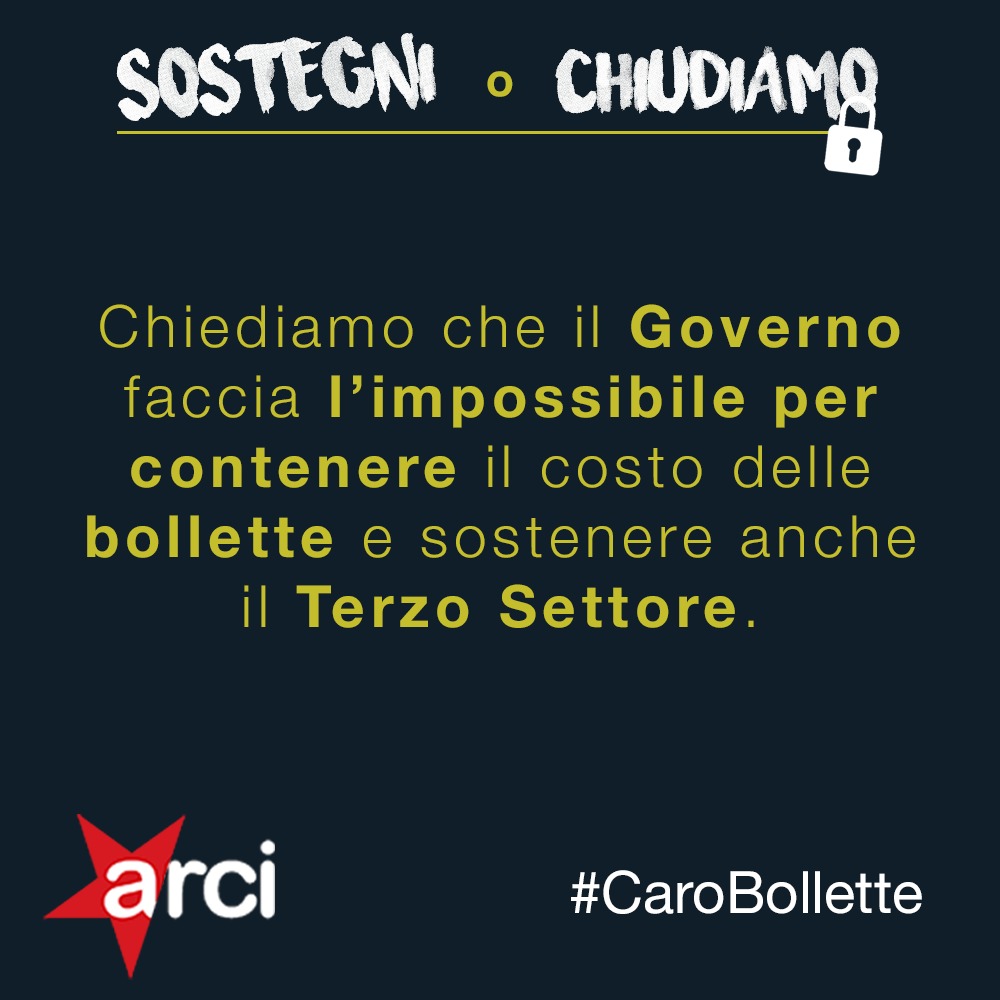 Caro bollette, Arci: "Aumenti insostenibili. Chiediamo sostegni urgenti per tutti!"