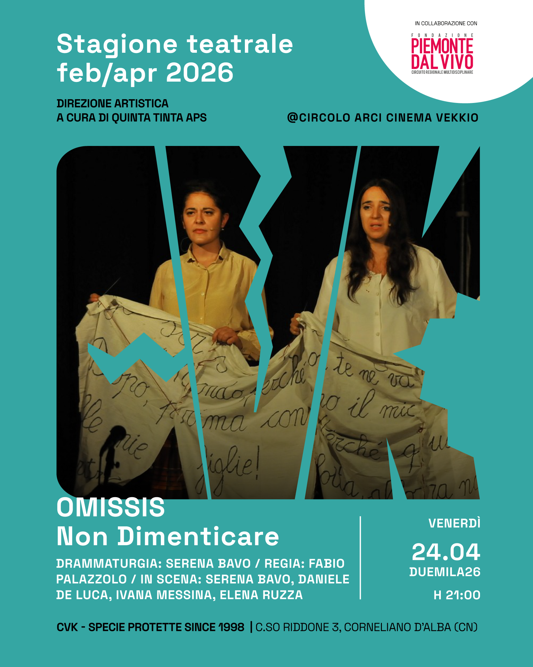 Spettacolo teatrale "[OMISSIS] – Non dimenticare"- produzione Tékhné Teatro