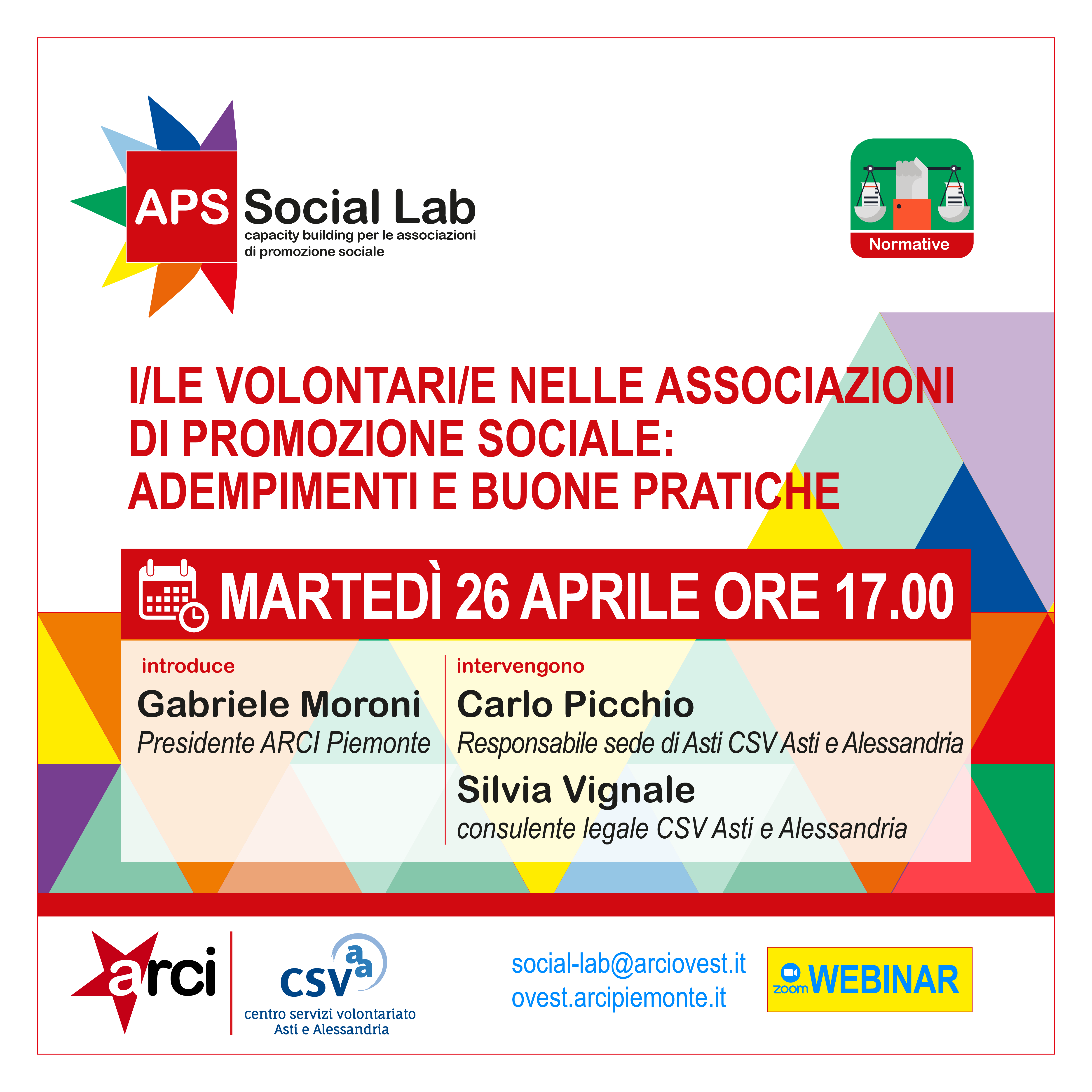 "I/le Volontari/e nelle associazioni di promozione sociale: adempimenti e buone pratiche" - webinar APS Social Lab